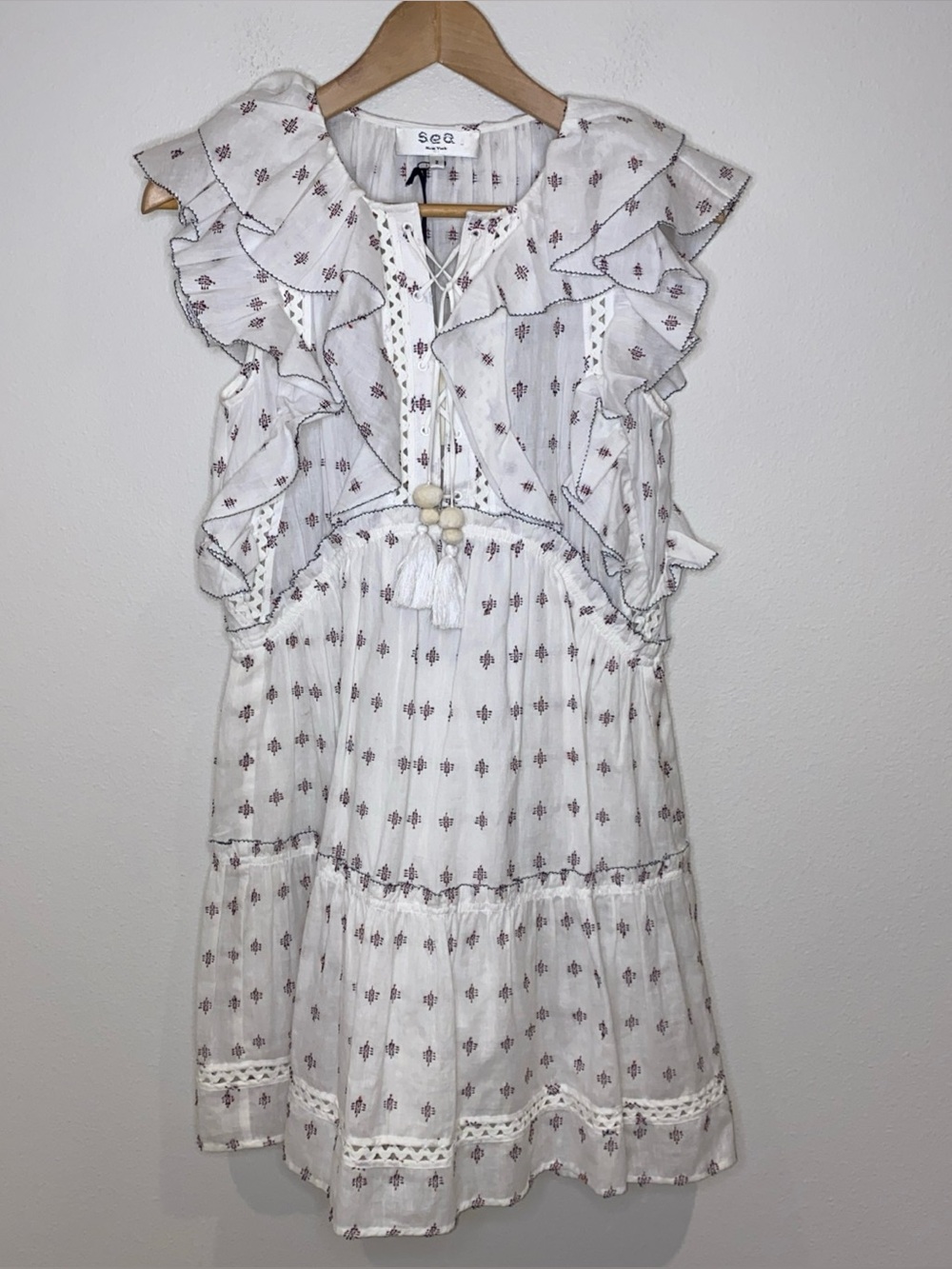 Sea New York Colette Embroidered Ruffle Dress Size 2 White NWT MSRP $395